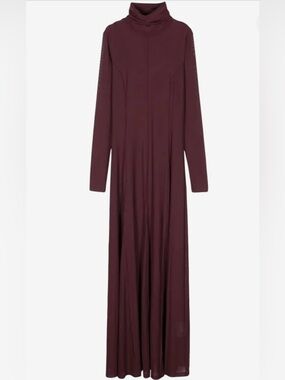 REMAIN Wine Mesh Maxi Dress XS Long Sleeve Mock Neck Bodycon –